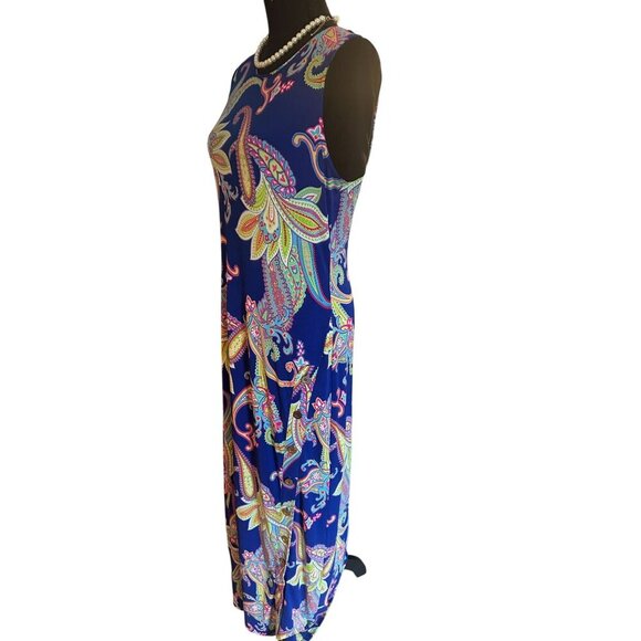 Philosophy Republic Sleeveless Paisley Maxi Stretch Dress Long Boho Slit Button - Picture 6 of 16